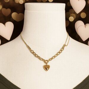 🆕️Elegant 18K Gold-Plated Heart Charm Necklace Timeless Stainless Steel Jewelry